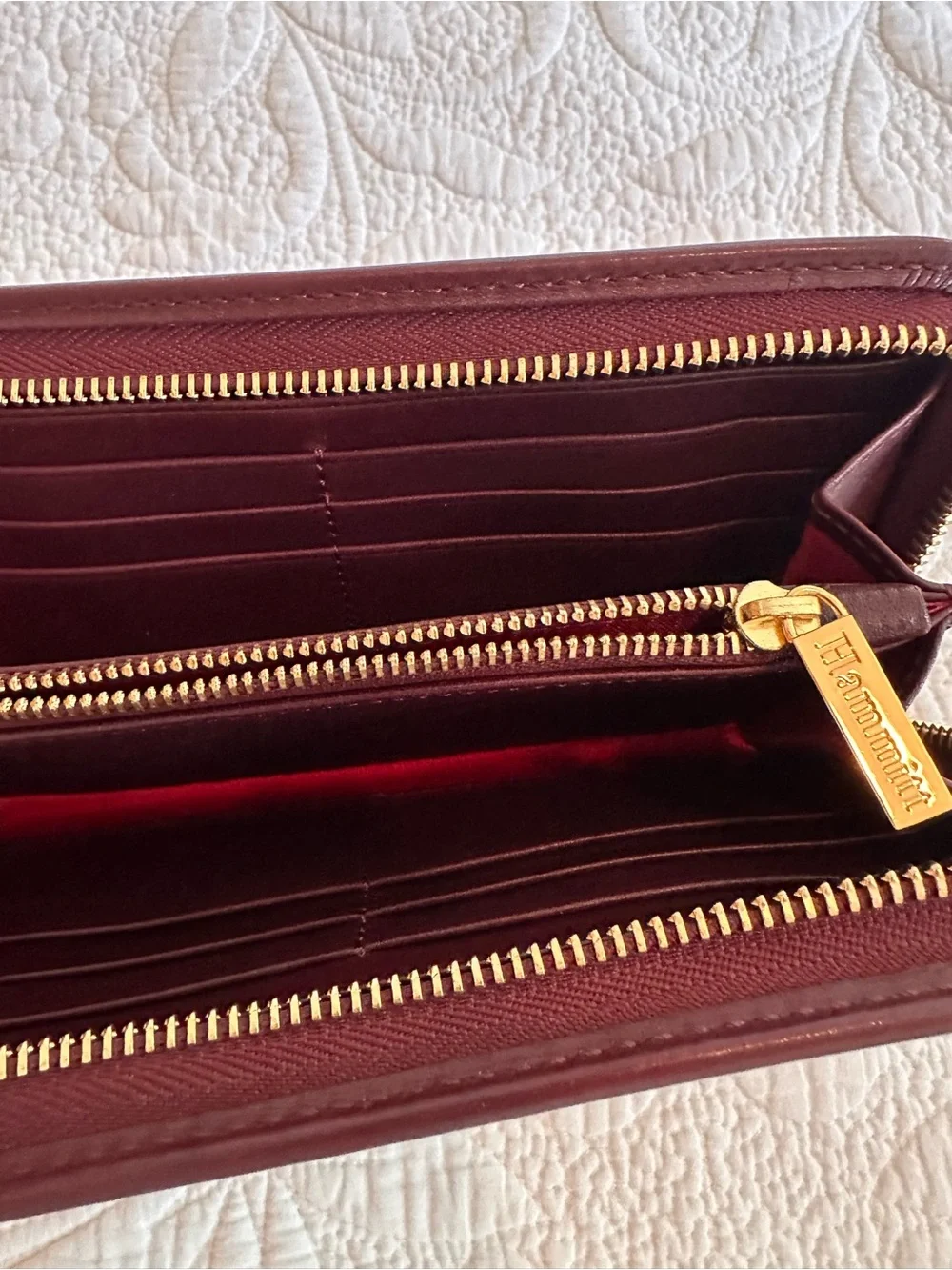 Hammitt Burgundy Leather Zip Wallet with Gold Studs